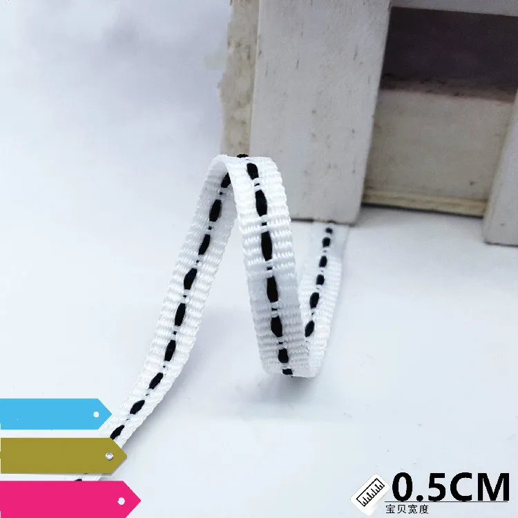 Новый 5 мм чистый цвет Перейти линии черный и белый печатных Grosgrain ленты DIY