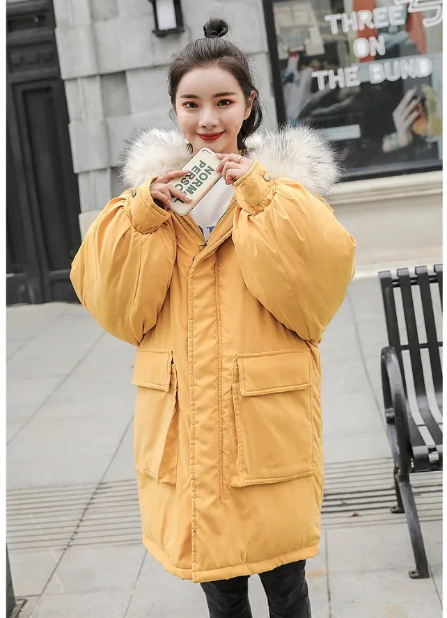Fashion Thicken Women's Winter Long Coat With Fur Hooded Big Pockets Women Overcoat Oversize Warm Womens Parkas YT50147