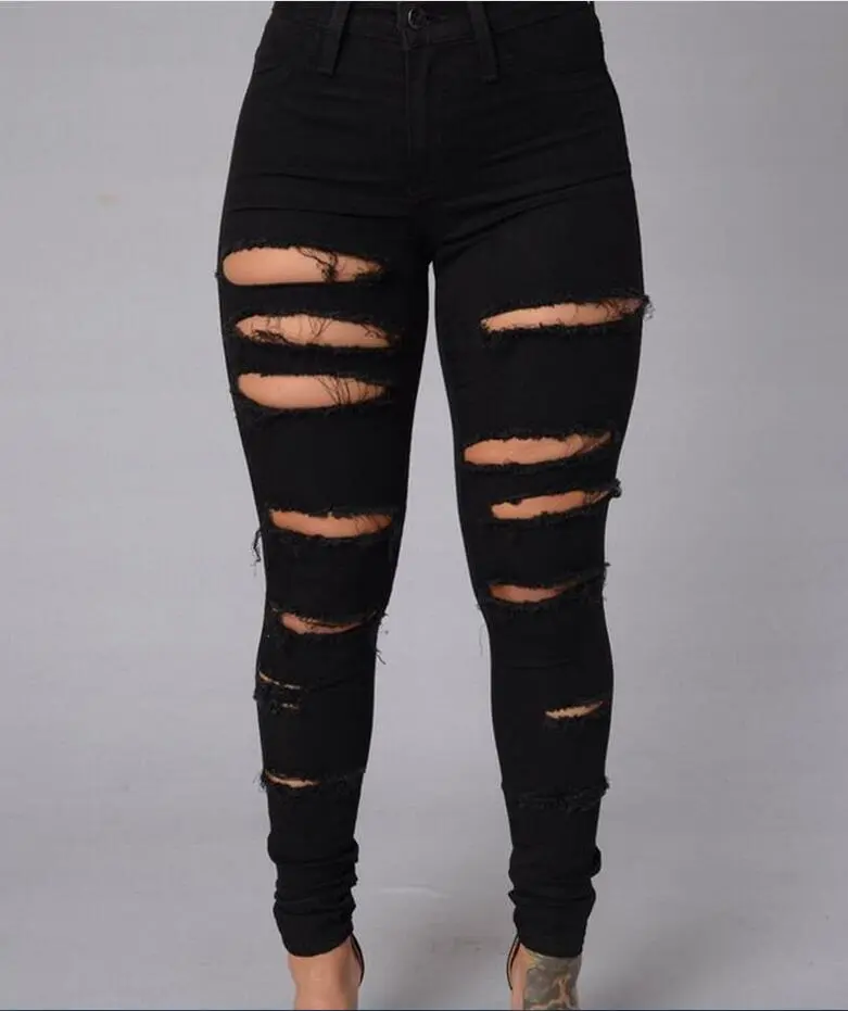Black Ripped Jeans For Women High Waist Jeans Woman Skinny Pencil Pants