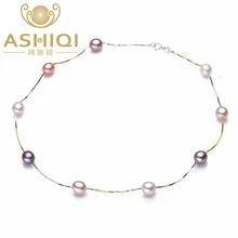 ASHIQI 100% plata de ley 925 collar de perlas, natural de Agua Dulce verdadera perla de la joyería para las mujeres regalo SINN