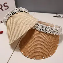 Yfashion Мода Жемчуг Солнцезащитная шляпа кепки s пустой Топ Плетеная соломенная шляпа пляжная кепка элегантный отдых шапки для женщин