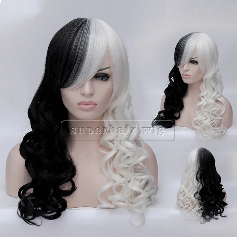 Hot Cheap Wig Fashion cosplay women wigs Long body wavy ombre black white wig Synthetic Hair