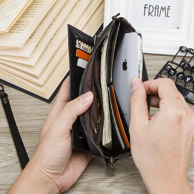 CONTACT'S Clutch Wallet for Men Genuine Leather RFID Zip Purse