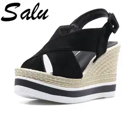 Salu/сандалии; женская обувь на очень высокой танкетке из коровьей кожи в богемном стиле; дышащая и удобная обувь на высоком каблуке
