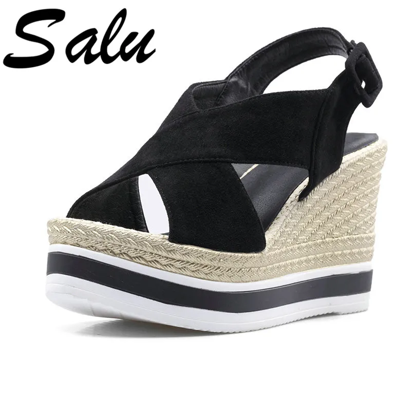 

Salu sandals super high cow leather woven wedges platform Bohemian women shoes breathable and comfortable high heels