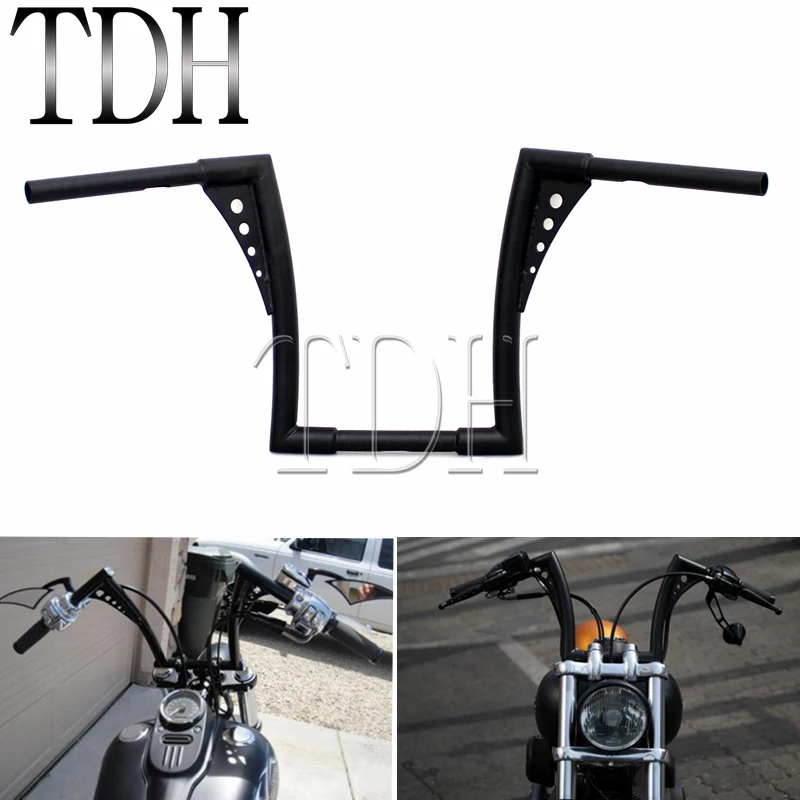 Black Motorcycle 12" Rise Handlebar For Harley Softail Sportster Dyna Hangers Handlebar 1-1/4" Ape Hanger 1" Bar Bobber Chopper