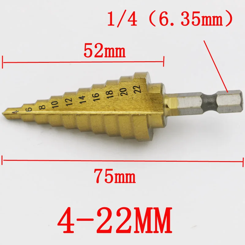 1 шт. шестигранный титановый шаг конус сверло 4-22 мм отверстие резак HSS 4241 для листового металла деревянные инструменты для сверления DT6