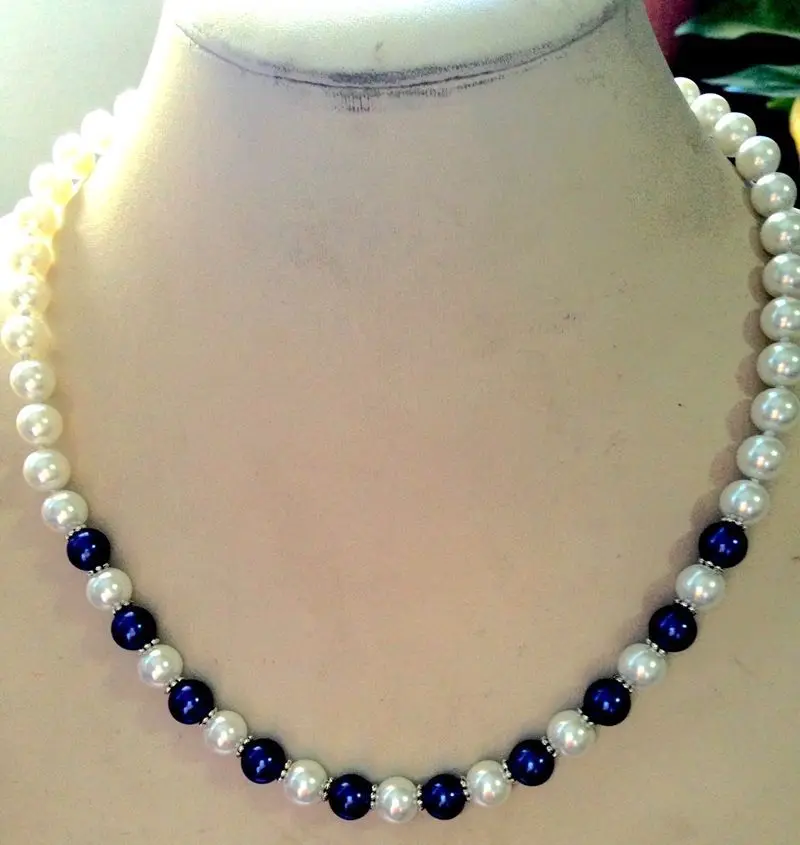 

0446 White/Blue Shell Pearl Necklace