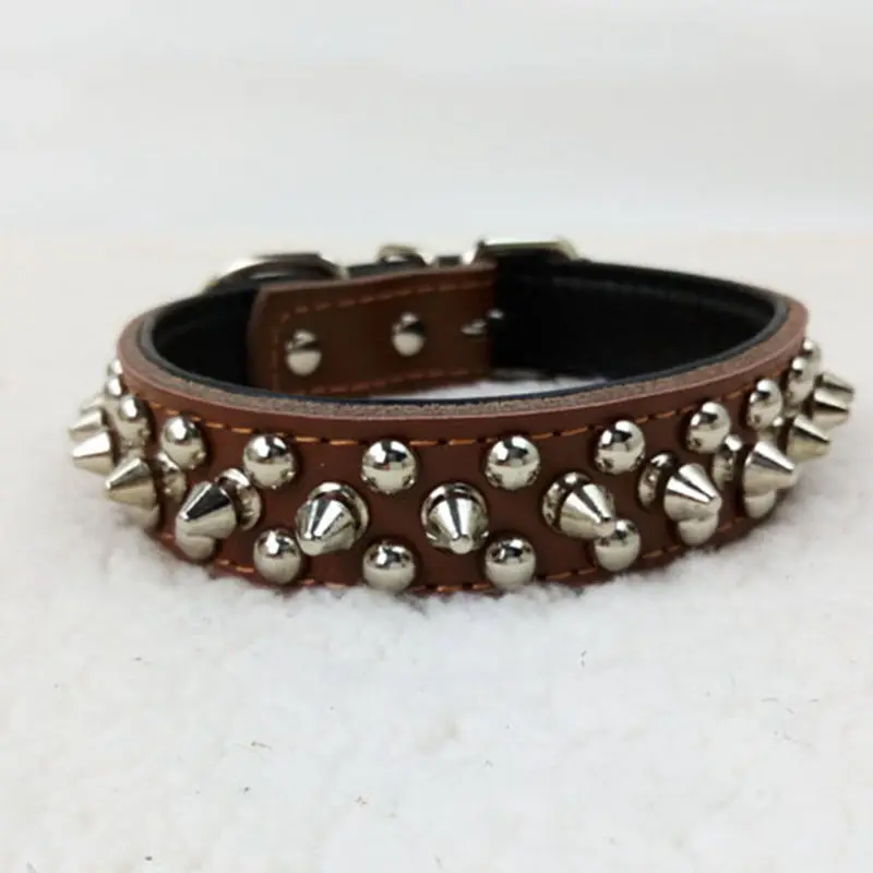 Fashion Dog Collar Leather Rivet Adjustable Puppy Neck Lead Genuine