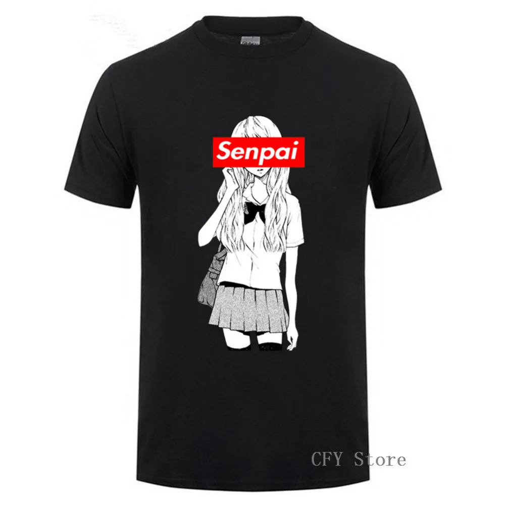 

Masculina T-shirt men T Shirt Kawaii Japanese Comic Sketch Senpai Girl Cute Slim Waist black Printing Tees mens short sleeve Top