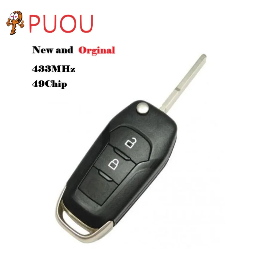 

2 Button ORIGINAL Flip Type Remote Key 433MHz 49chip for Ford Ranger ESCORT T6 remote fob 2015 - 2019 MK3 FL (P375)
