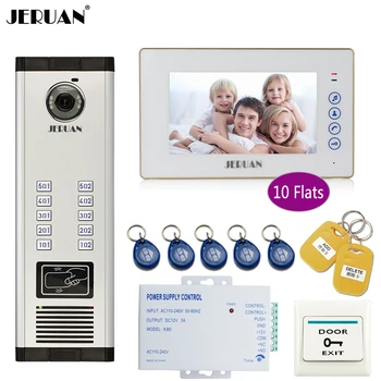 

JERUAN 7 Inch LCD Monitor 700TVL Camera Video Door Phone Intercom Access Home Gate Entry Security Kit for 10 Families Apartments