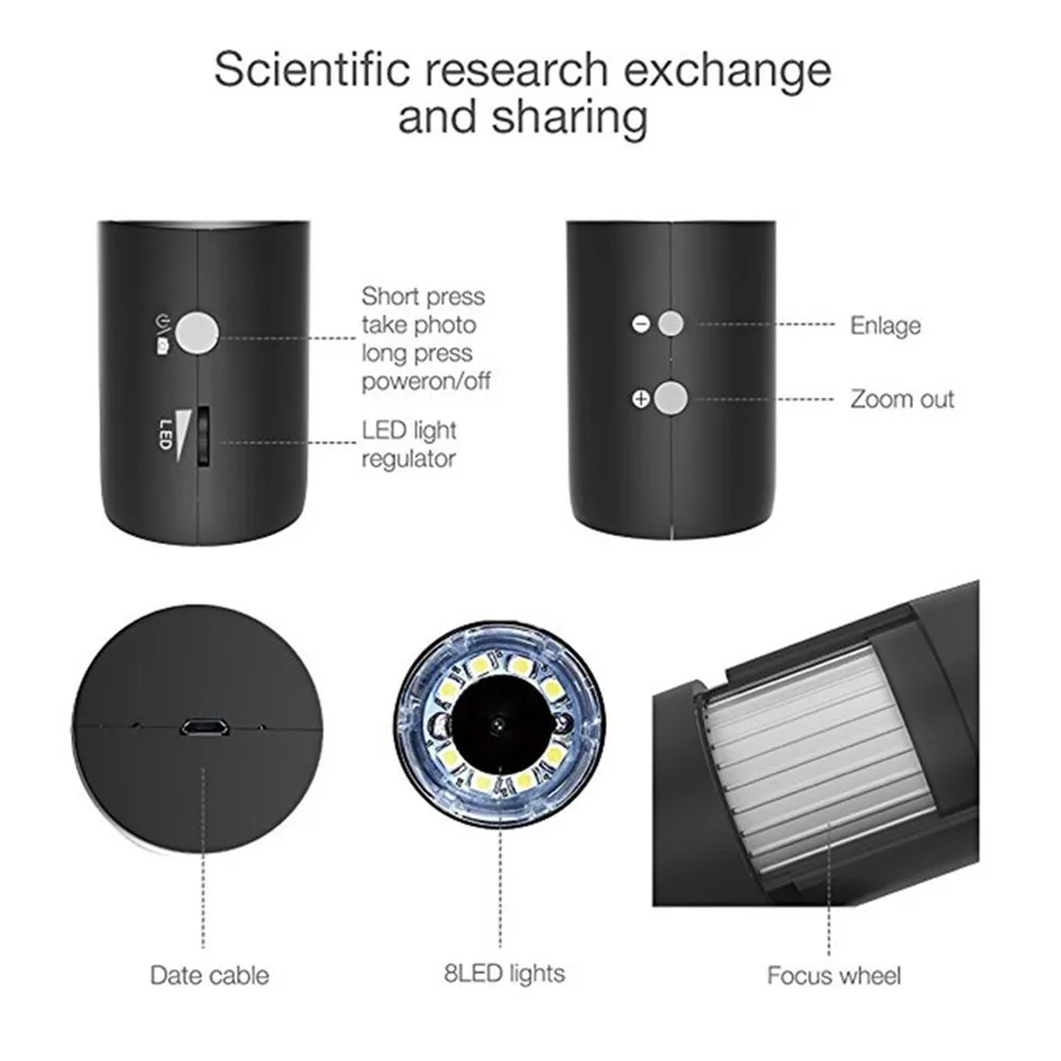 1080P wifi цифровой микроскоп 1000X зум Камера IOS Android Iphone Windows электронный микроскоп 8 Светодиодный светильник Ручной USb камера