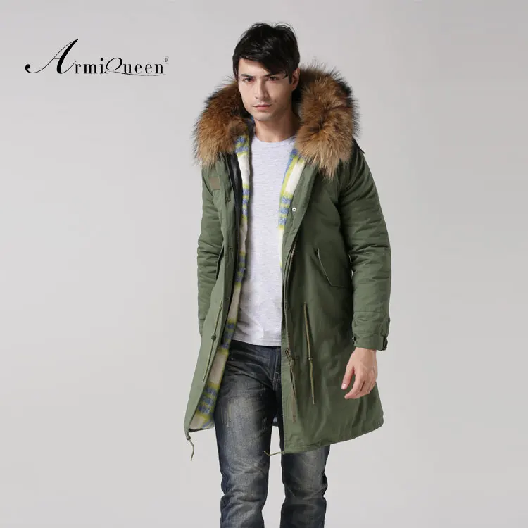 Special Price White blue winter Army green raccoon fur hood man style coat free shipping