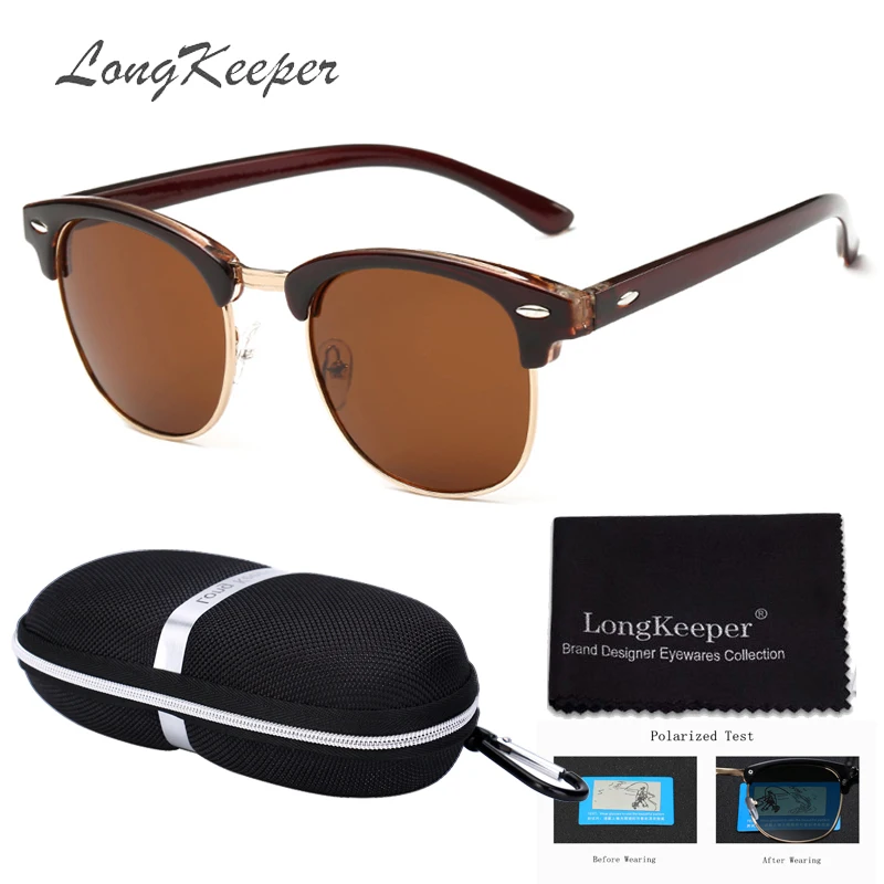 LongKeeper HD поляризованные солнцезащитные очки с футляром Для женщин классический круглый для вождения, зеркальные солнцезащитные очки Для мужчин полуметаллический, очки для вождения с коробкой UV400