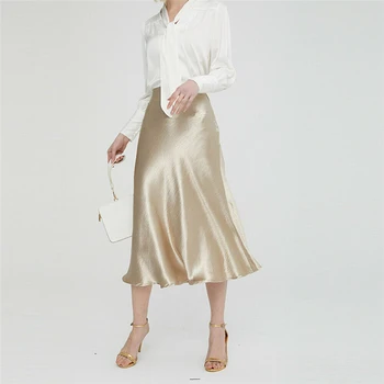 

Women Maxi Skirt 2019 Summer Office Lady Shiny High Waist Long Trumpet Skirts Glossy Metallic Silver Gold Formal Party Skirt NEW