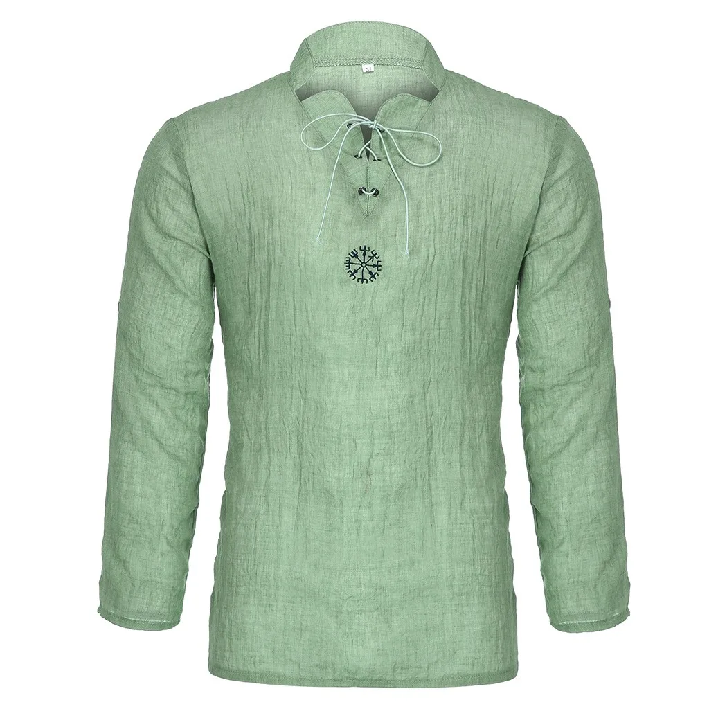 Зеленый Летняя мужская рубашка, Camisa, стиль, длинный рукав, свободная рубашка, индивидуальная, хлопок-лен, чистый, блузка, топ, уличная одежда, Camisa masculina - Цвет: Зеленый