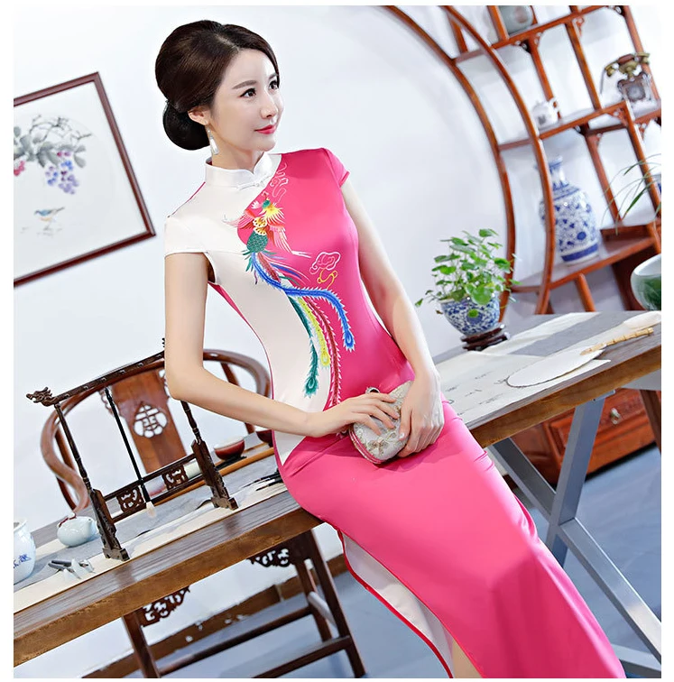 Летнее Длинное винтажное китайское платье ченсам Стиль Мандарин воротник платье женское вискозное Qipao тонкое вечернее платье Vestido Плюс