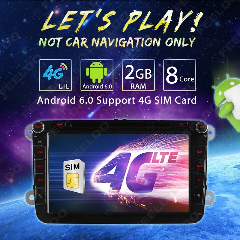Flash Deal FEELDO 8inch Android 6.0 (64bit) DDR3 2G/32G/4G LTE Car DVD GPS Radio For VW Sharon/Amarok/Caddy/EOS 9