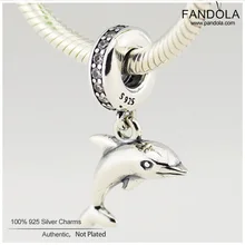 Подлинная серебряные бусины 925 пробы чистый CZ игривый Дельфин Подвески Подходит шарм браслеты сделай сам