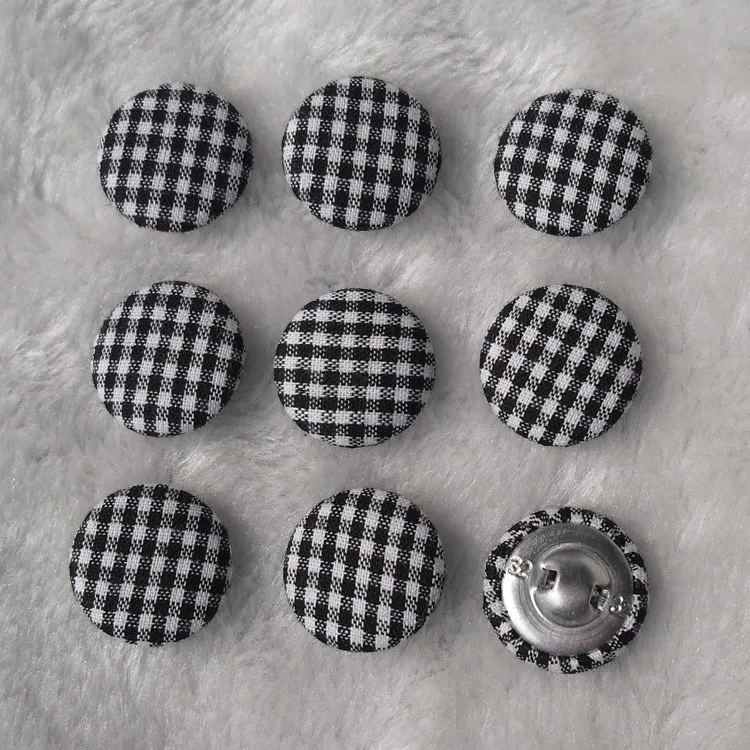 Free shipping 100pcs/lot 20mm 2cm black plaid fabric cover buttons diy