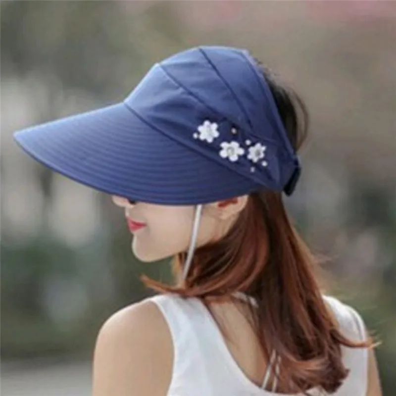 1PCS women summer Sun Hats pearl packable sun visor hat with big heads