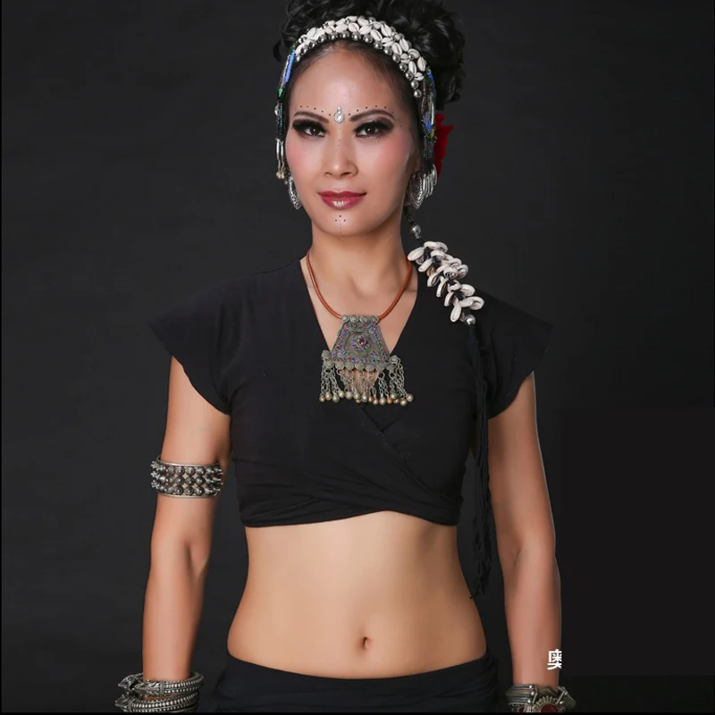 

Belly Dance Costumes tribal style blouse top cotton fabric practice dancewear yoga cloths CZ003