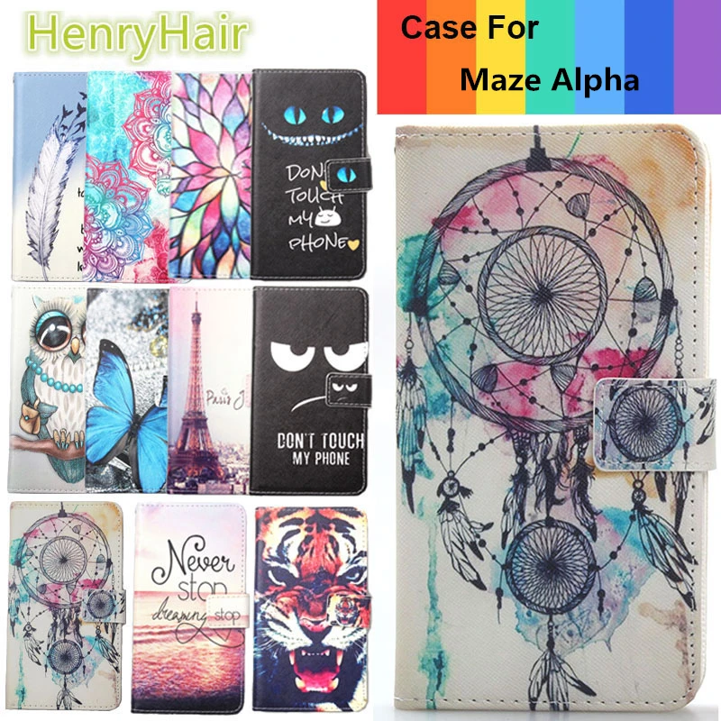 

Fashion 11 Colors Cartoon Painting PU Leather Magnetic clasp Wallet Cover For Maze Alpha Case