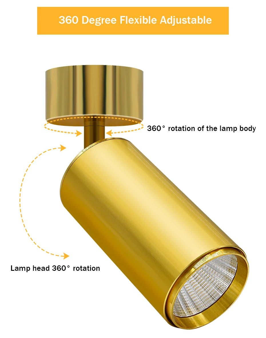 [DBF] вращающийся на 360 градусов Потолочный светильник 5 Вт 7 Вт 10 Вт 12 Вт 15 Вт Регулируемый угол наклона Светодиодный точечный потолочный светильник золотой светильник