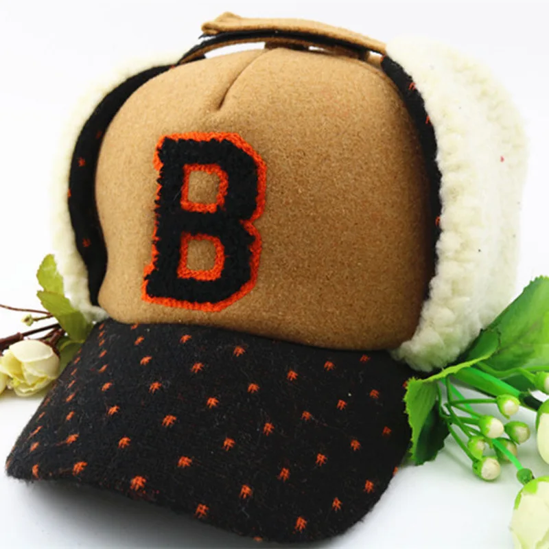 Buy Lovely B letter Hats kids Caps children Hat Bomber Winter Cap Children