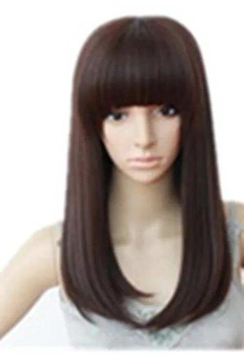 Medium Wig Fei Show Synthetic Heat Resistant Wavy Black Dark Brown