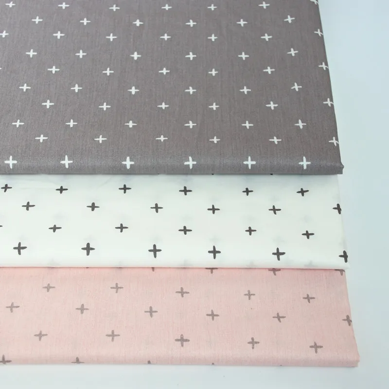 

100% cotton twill cloth simple style GRAY WHITE PINK small CROSS fabrics for DIY crib bedding cushions patchwork handwork decor