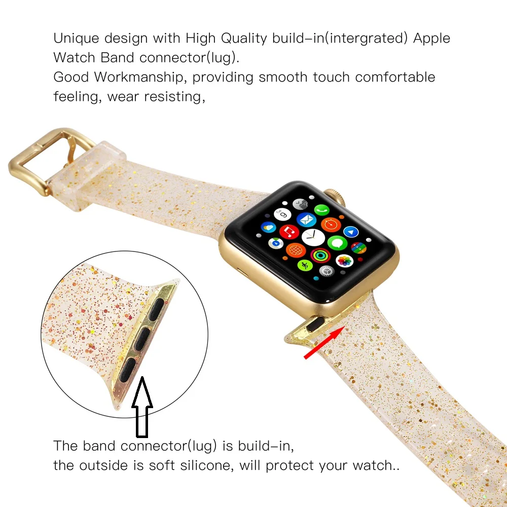 Блестящий силиконовый ремешок для часов Apple Watch 38 мм 42 40 44 прозрачный Сияющий