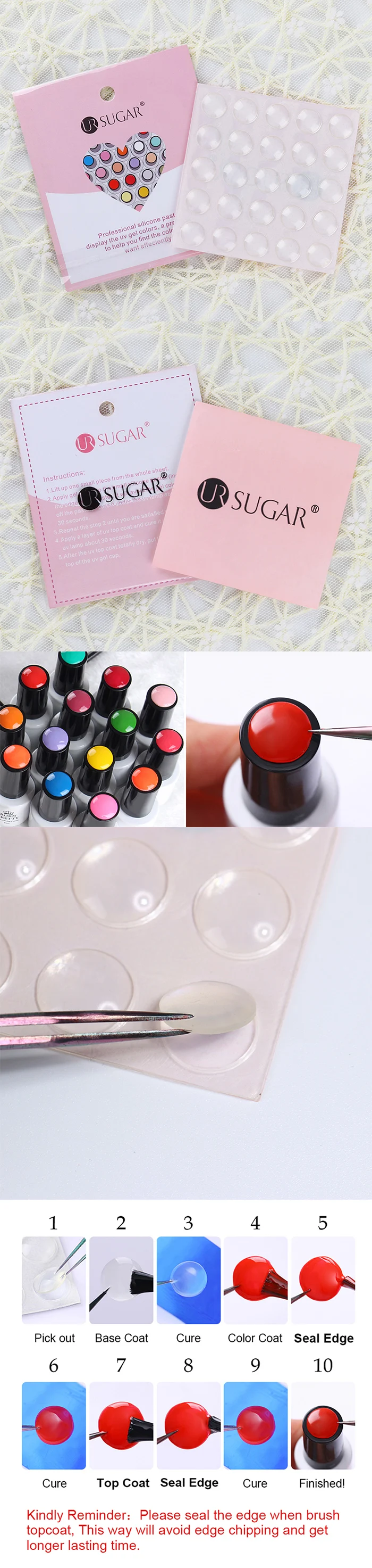 Ur Sugar прозрачный силиконовый клей-Пастер цветная кнопка наклейки для ногтей для УФ-гель-лака дисплей инструмент для дизайна ногтей