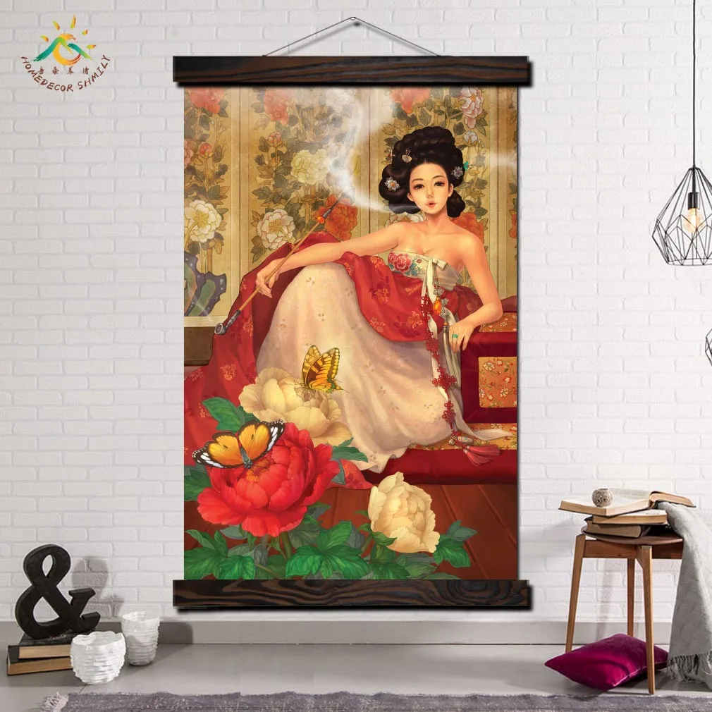 

Korea Ancient Smoking Woman Modern Wall Art Print Pop Art Picture And Poster Hanging Scroll Canvas Painting Picture Home Decor