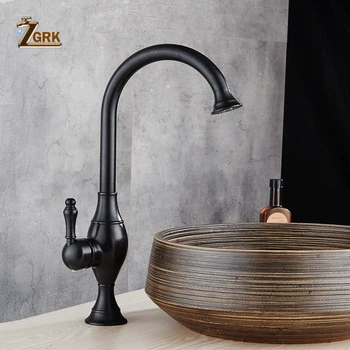 

ZGRK Euro Retro Oil Rubbed Black Bronze Swivel Singe Handle Bathroom Basin Kitchen Deck Mounted Sink Mixer Tap Kitchen Faucet