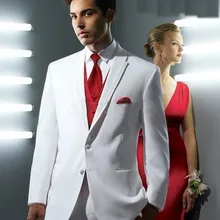 Изготовленные На Заказ лучшие продажи популярные белые мужские костюмы для смокингов жениха, на заказ белый смокинг, отстроенный 2 кнопки заостренный лацкан мужские костюмы