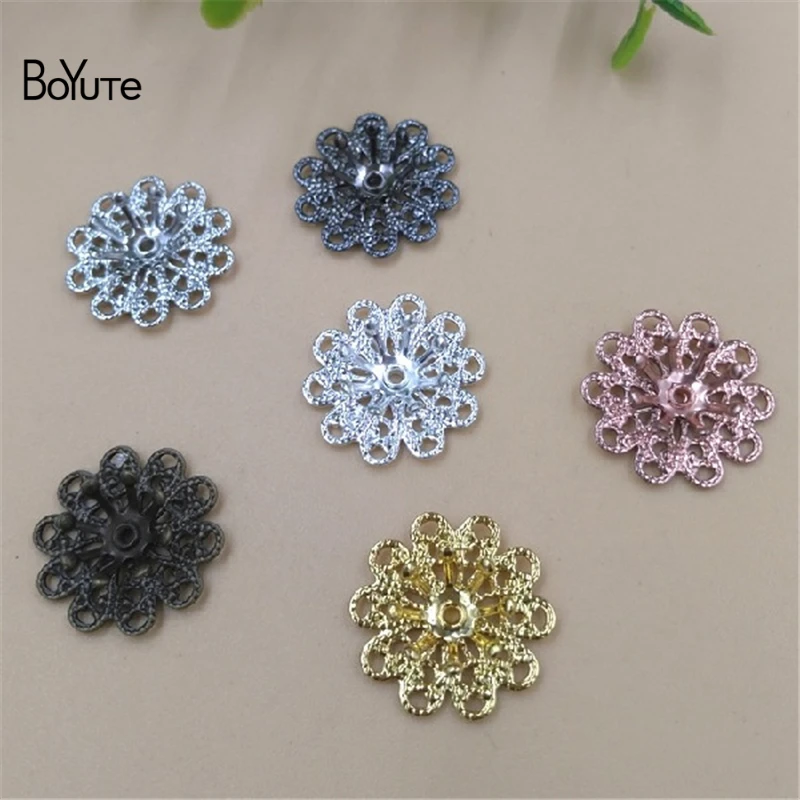 

BoYuTe Wholesale (50 Pieces/Lot) Metal Brass Stamping 16MM Filigree Flower Combined Bead Caps Diy Handmade Jewelry Accessories