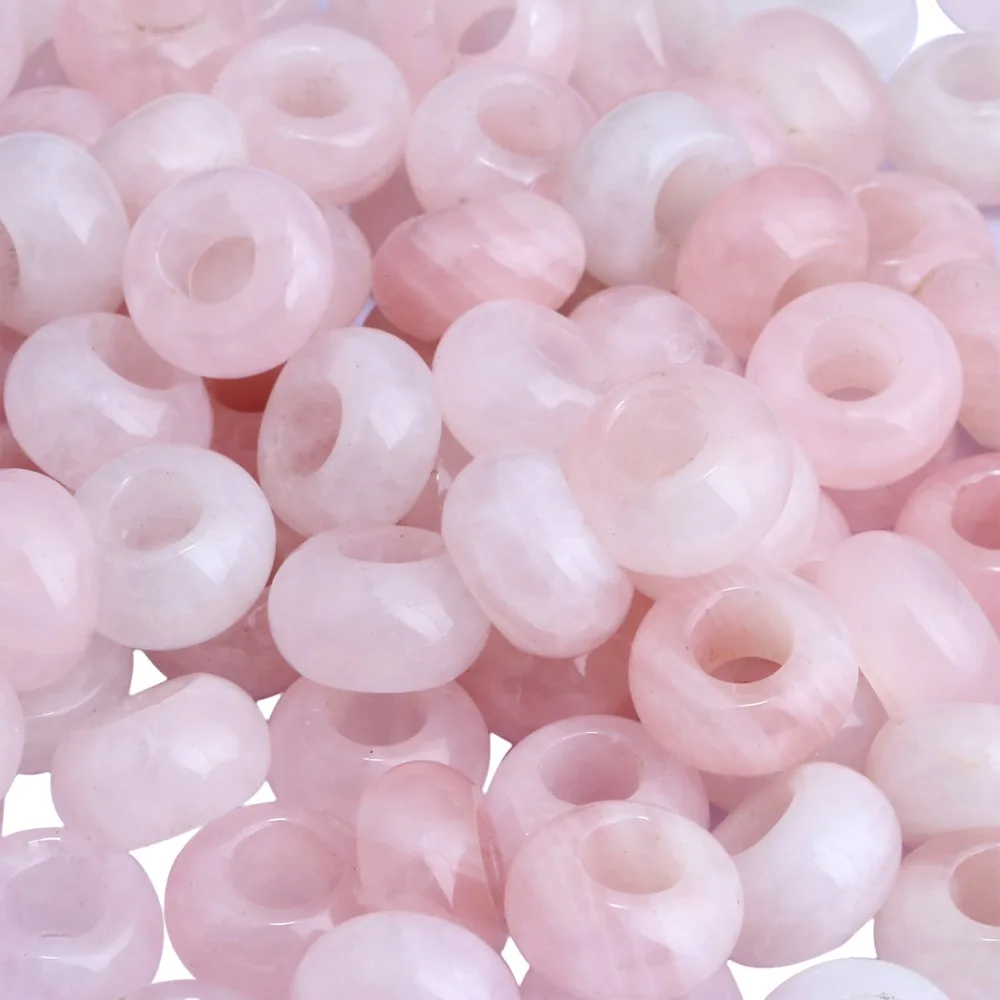 

TUMBEELLUWA 1Lot (50Pc) Pink Crystal Quartz 6mm Big Hole European Beads Fit Charms Bracelet Making