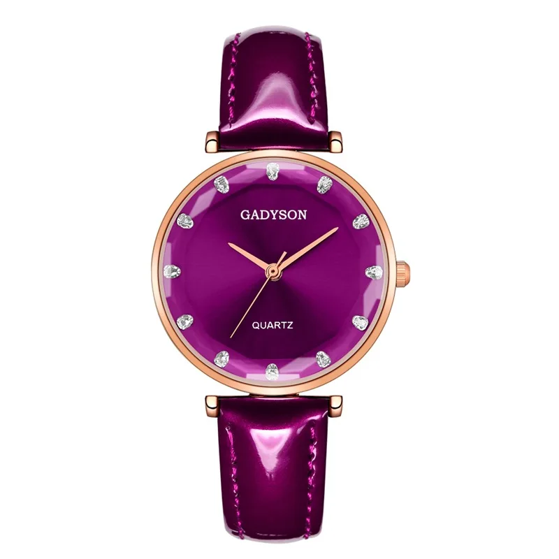 Часы из розового золота, Для женщин брендовая, Дизайнерская кожаная аналоговые наручные часы роскошные часы с бриллиантами кварцевые часы Женская мода Повседневное relogio - Цвет: Purple