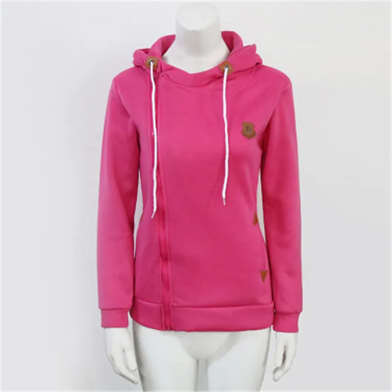 

European and American new hooded Sweatshirt tops Solid color autumn and winter women's zipper long-sleeved jacket