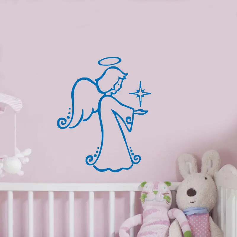 

Wall Decal Blue Little Angle Holding Candle Kids Room Christmas Decorative Vinyl Sticker DIY Vinyl Nursery Bedroom Mural YO-99