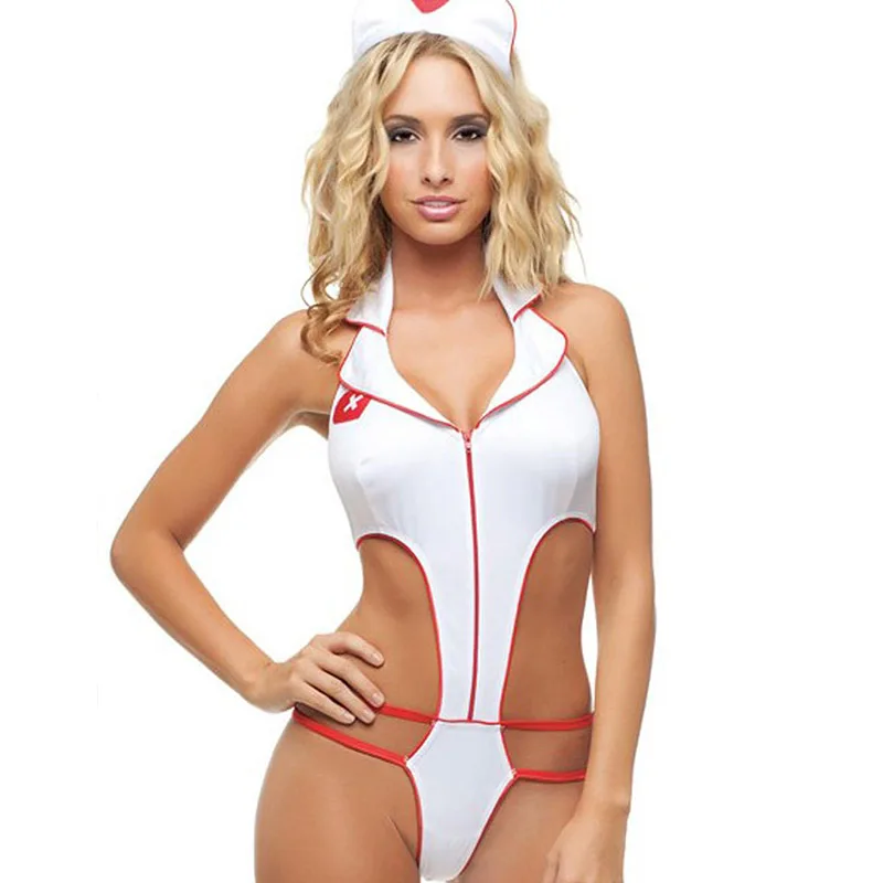 Sexy Cut Out Backless Adult Nurse Costume White and Red Naughty Nurses Teddy Monokini Suits Costume Fancy Pole Dance Clubwear (2)
