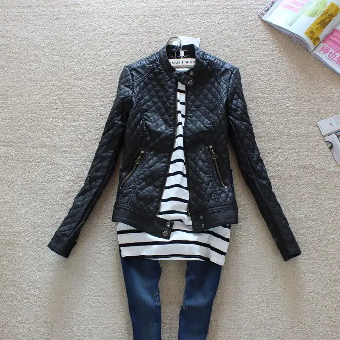

2016 Hot Sell Big Brand New Fashion Women Slim Jacket Autumn Winter Motorcycle PU Leather Trench Outerwear Coat