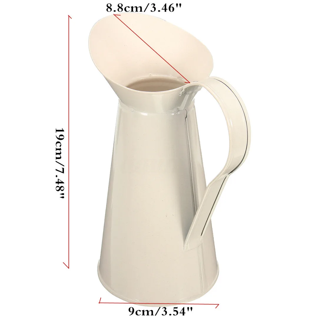 New Vintage Tall Metal Shabby Chic Cream Vase Enamel Pitcher Jug Wedding Home Decor