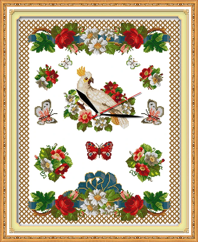 Floral Clock cross stitch kit 14ct 11ct count print canvas wall clock stitching embroidery DIY