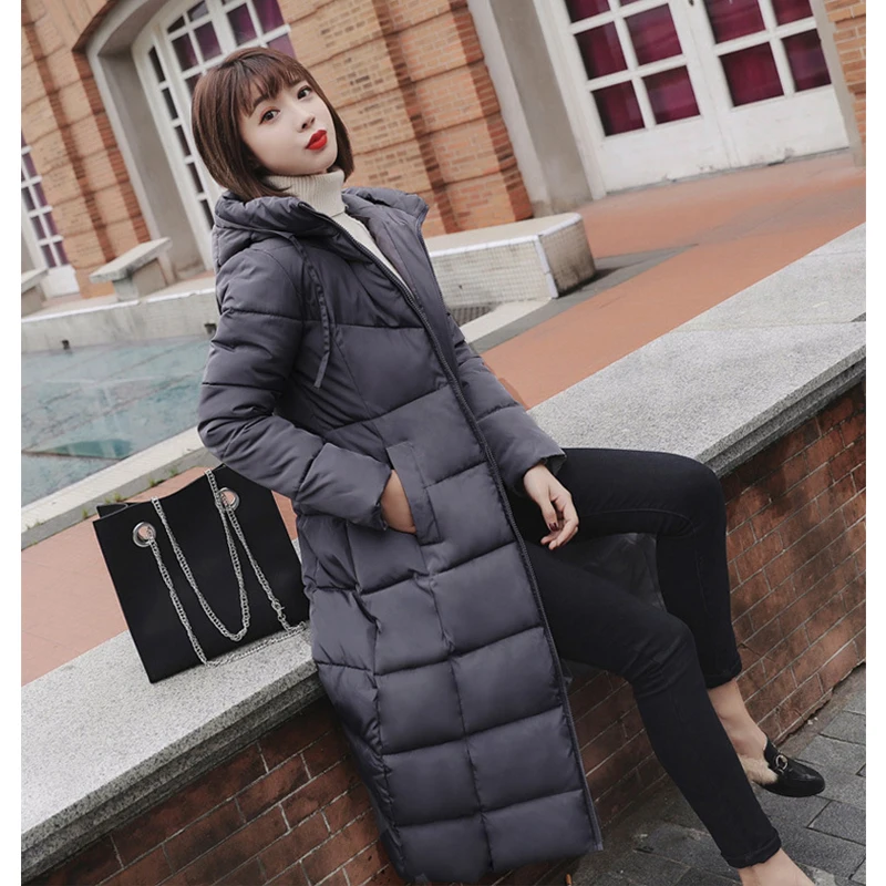 Hoody Bubble Coat Slim Parka Duck Down Long Coat Full Sleeve Zipper Korean Parkas Winter Coat Women Parka X-Long 6XL Plus Size