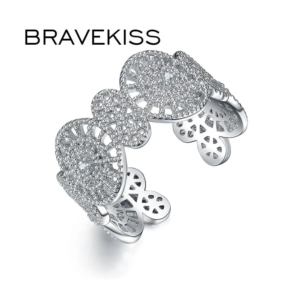 

BRAVEKISS New Design Resizable White Gold Color Cocktail Ring Jewelry for Women Vintage Geometric Opening Ring Gifts BUR0373B