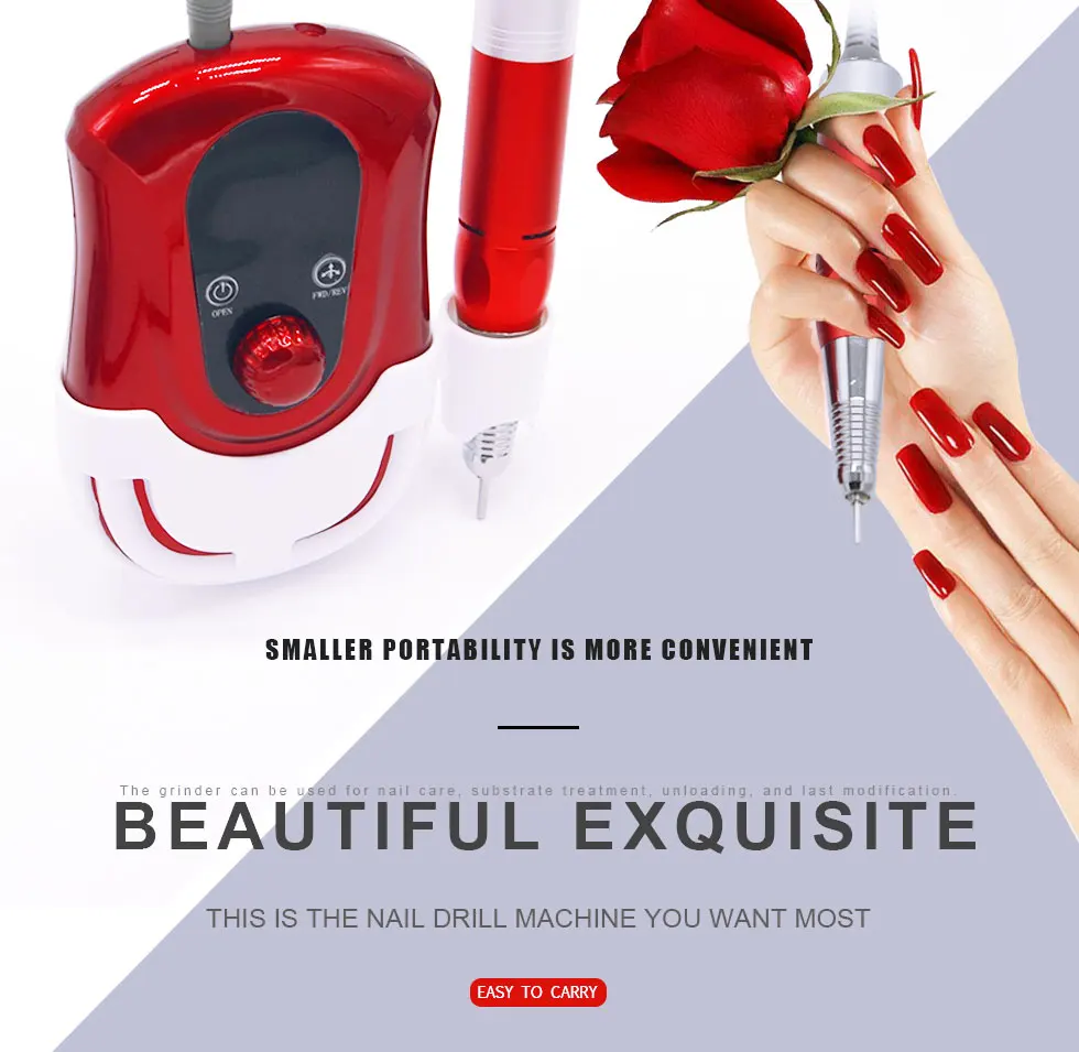 Red Professional Electric Nail Drill File Manicure Pedicure Polish