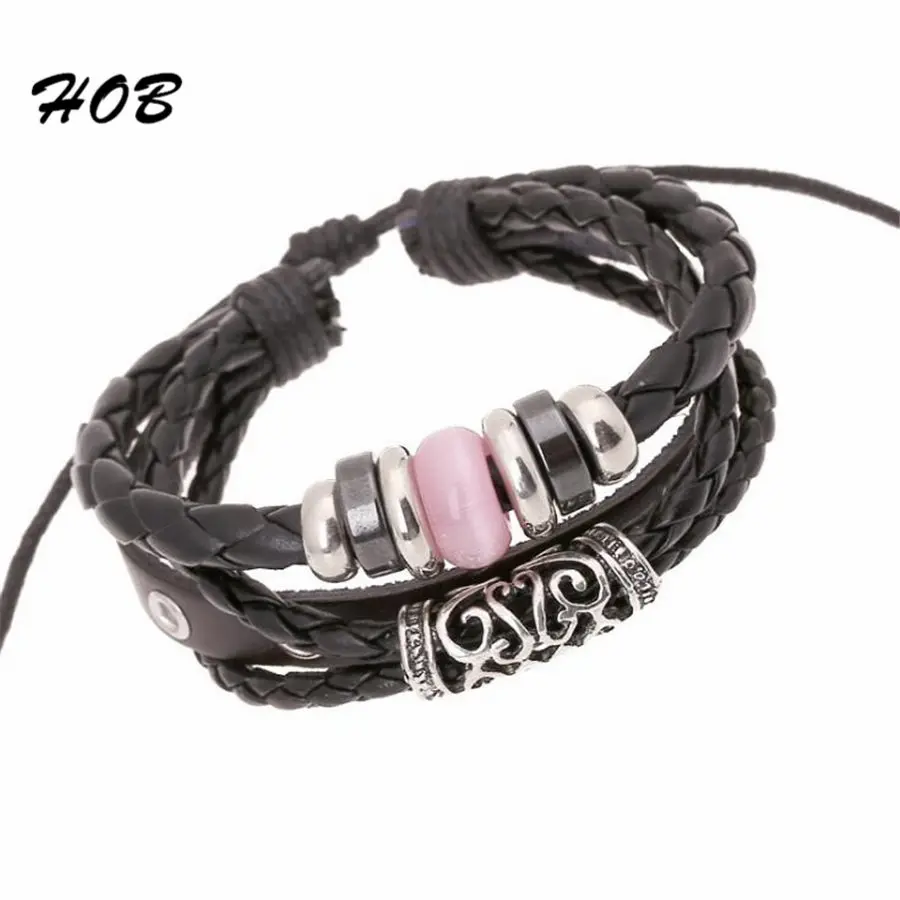 

Black Genuine Leather Multilayer Beads Charm Bracelets For Women Men Adjustable Braided Wristband Cuff Male Female Jewelry X11